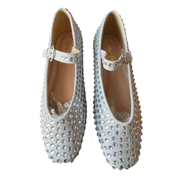 Chase & Chloe Mary Jane Ballet Flats Shoes Size 7.5 Silver Glitter Holidays NWT - Picture 6 of 11